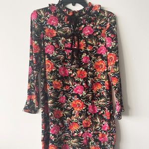 Sandro Bow Tie Floral Print Silk Dress